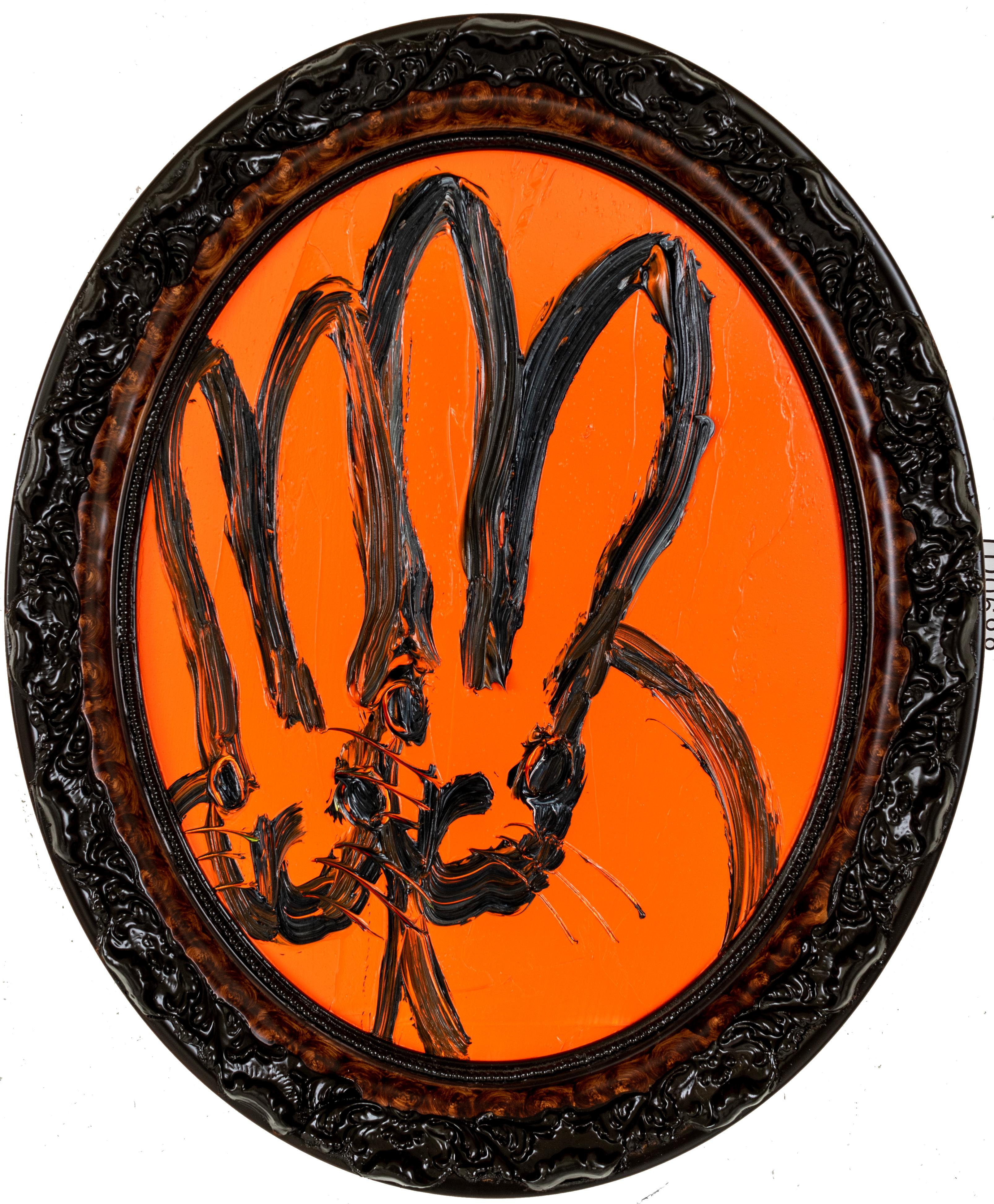 Hunt Slonem "Dúo Rojo" Pareja de Conejitos Naranja Brillante
Un par de conejos gesticulando en negro sobre un fondo naranja brillante en un marco vintage
Firmado, fechado y titulado en el verso

Sin enmarcar: 14 x 11 pulgadas
Enmarcado: 17 x 14