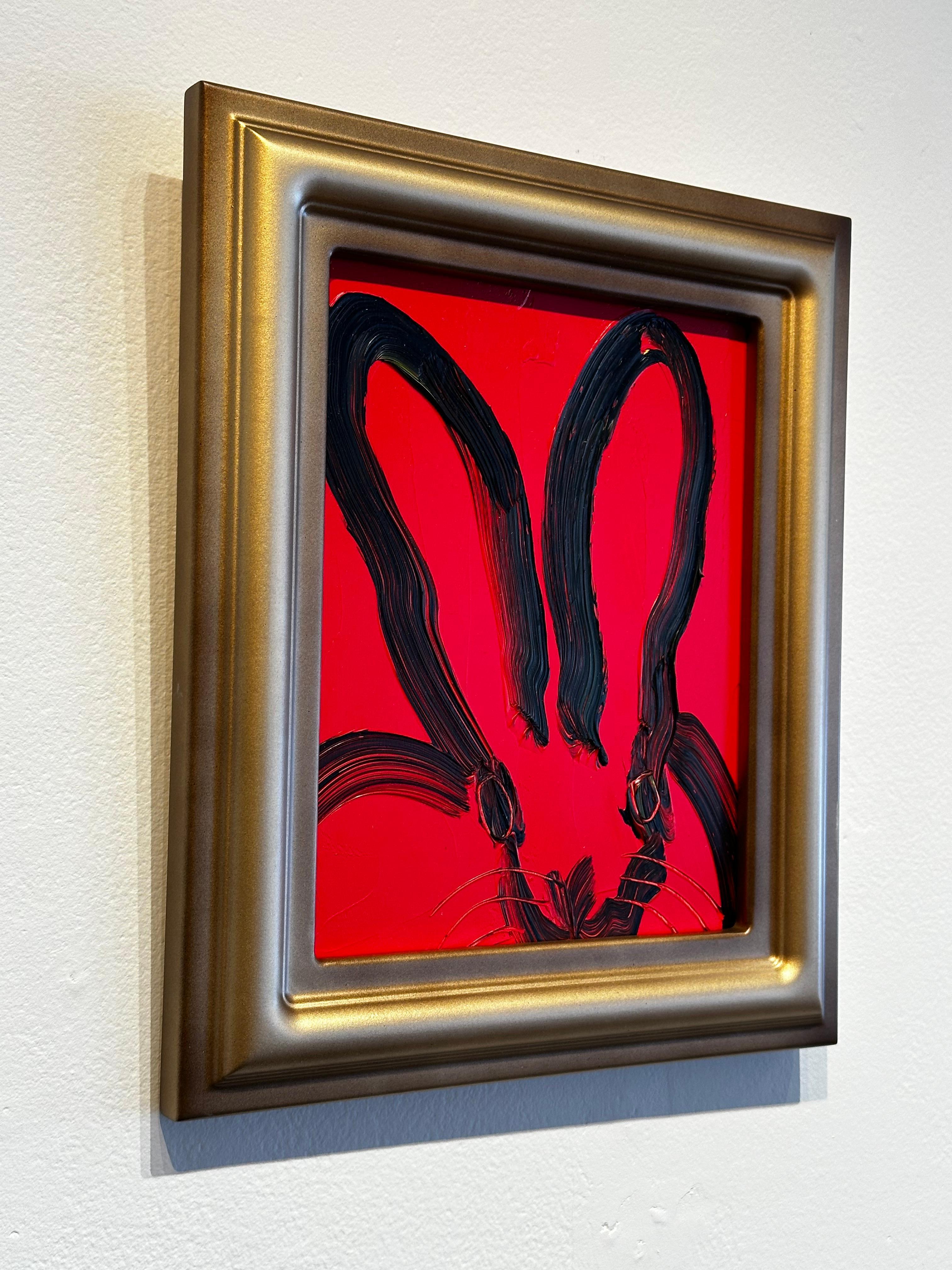 Hunt Slonem, « Red Rose », peinture à l'huile de lapin un seul lapin rouge, 10 x 8 cm en vente 2