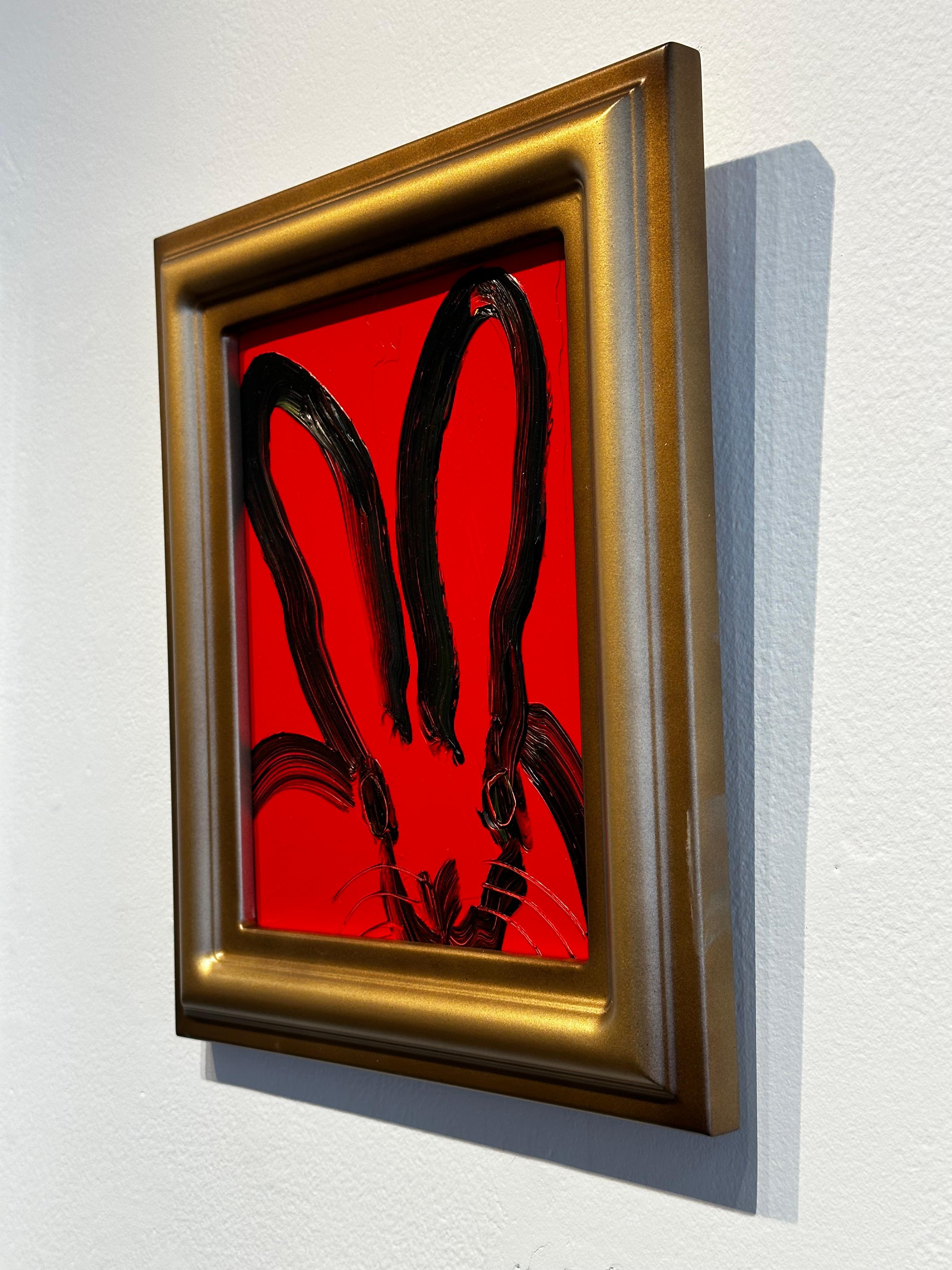 Hunt Slonem, « Red Rose », peinture à l'huile de lapin un seul lapin rouge, 10 x 8 cm en vente 3