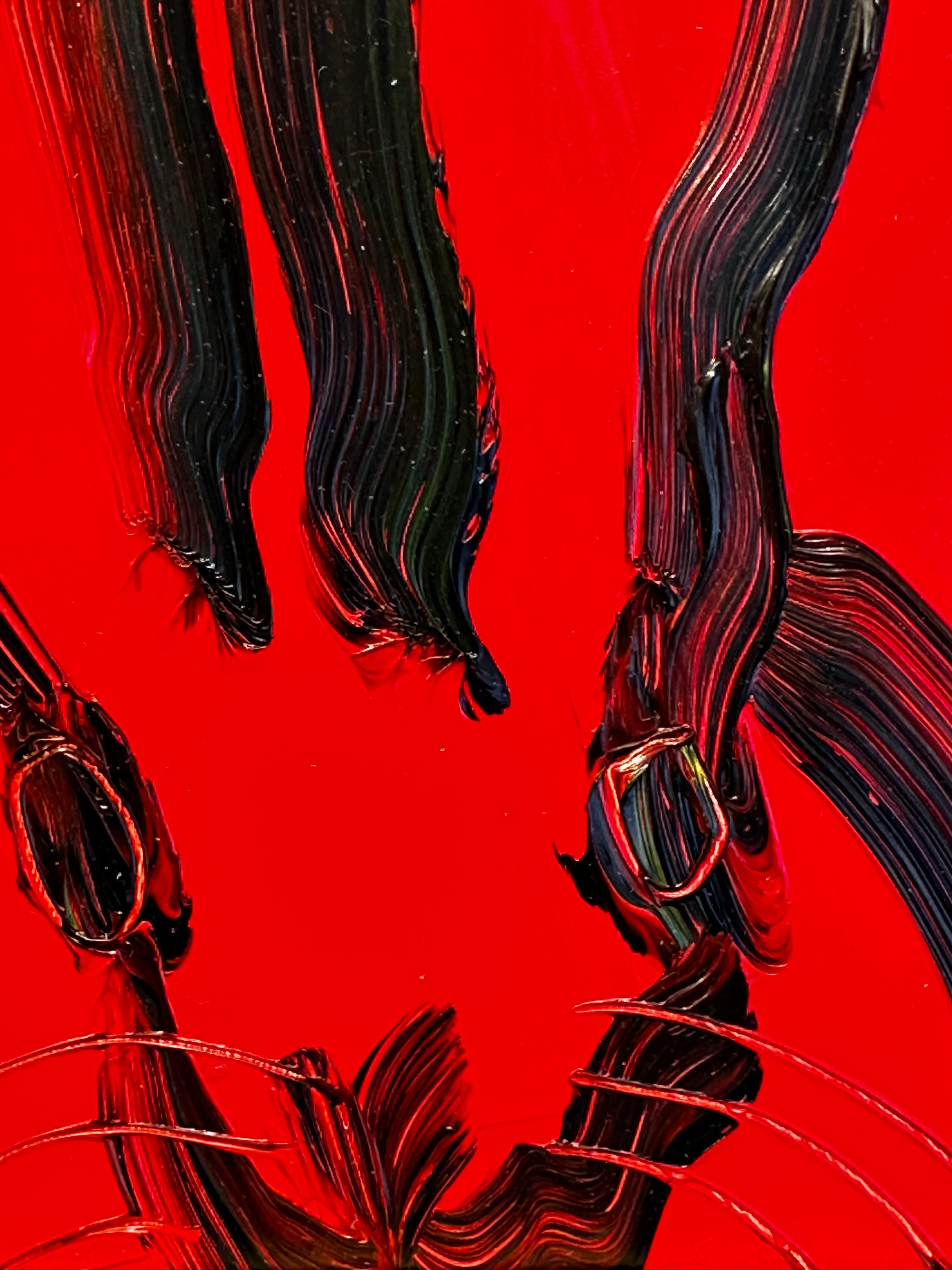 Hunt Slonem, « Red Rose », peinture à l'huile de lapin un seul lapin rouge, 10 x 8 cm en vente 4