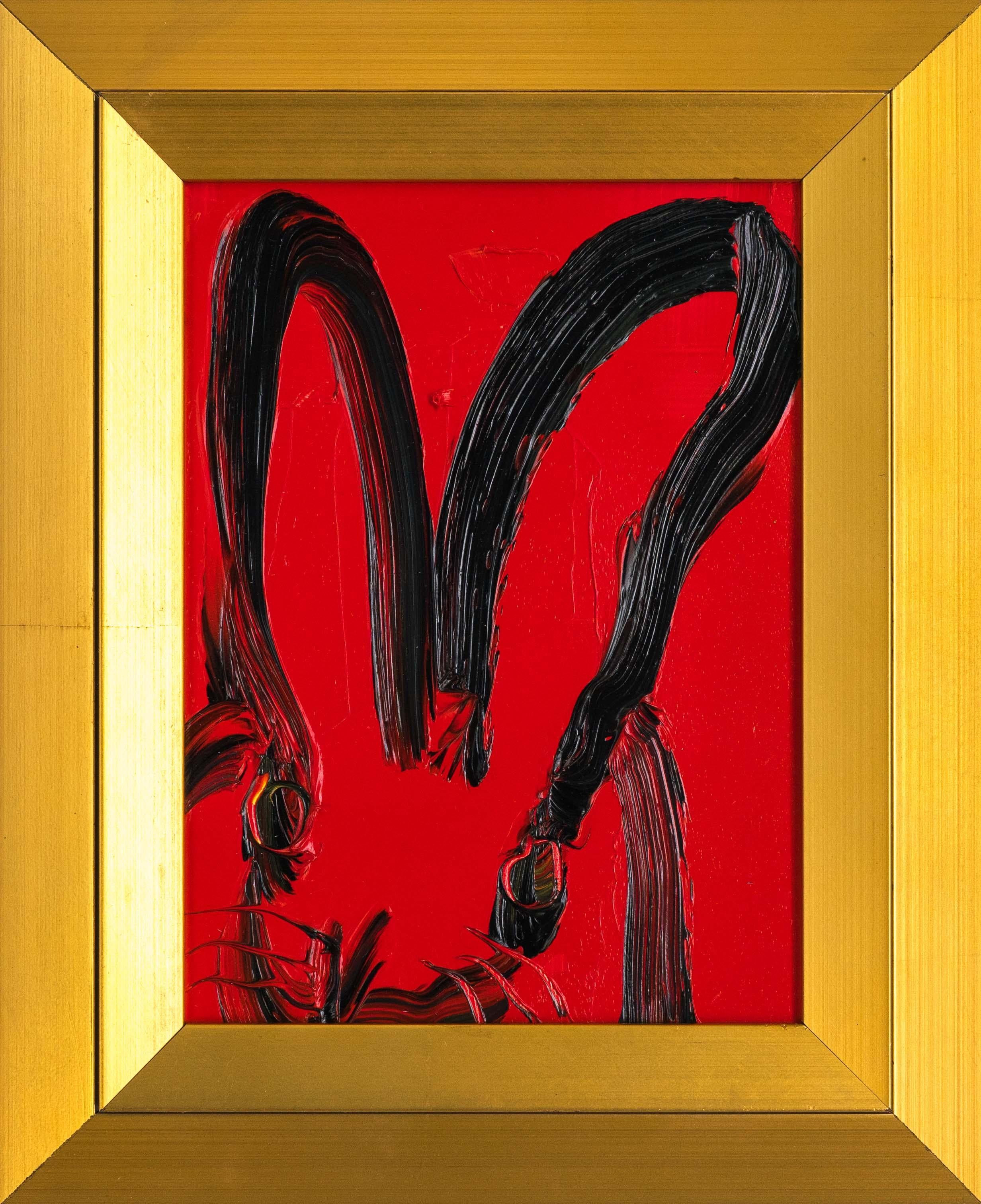 Hunt Slonem "Red Rover" Lapin unique
Un seul lapin gestuel en noir sur un fond rouge dans un cadre vintage.

Sans cadre : 8 x 6 pouces
Encadré : 11 x 9 pouces
*Les peintures sont encadrées - Veuillez noter que les peintures Hunt Slonem avec cadre
