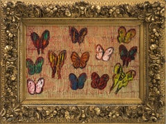 Hunt Slonem "Red Sea Before Parting" Multicolor Butterflies on Textured Gold