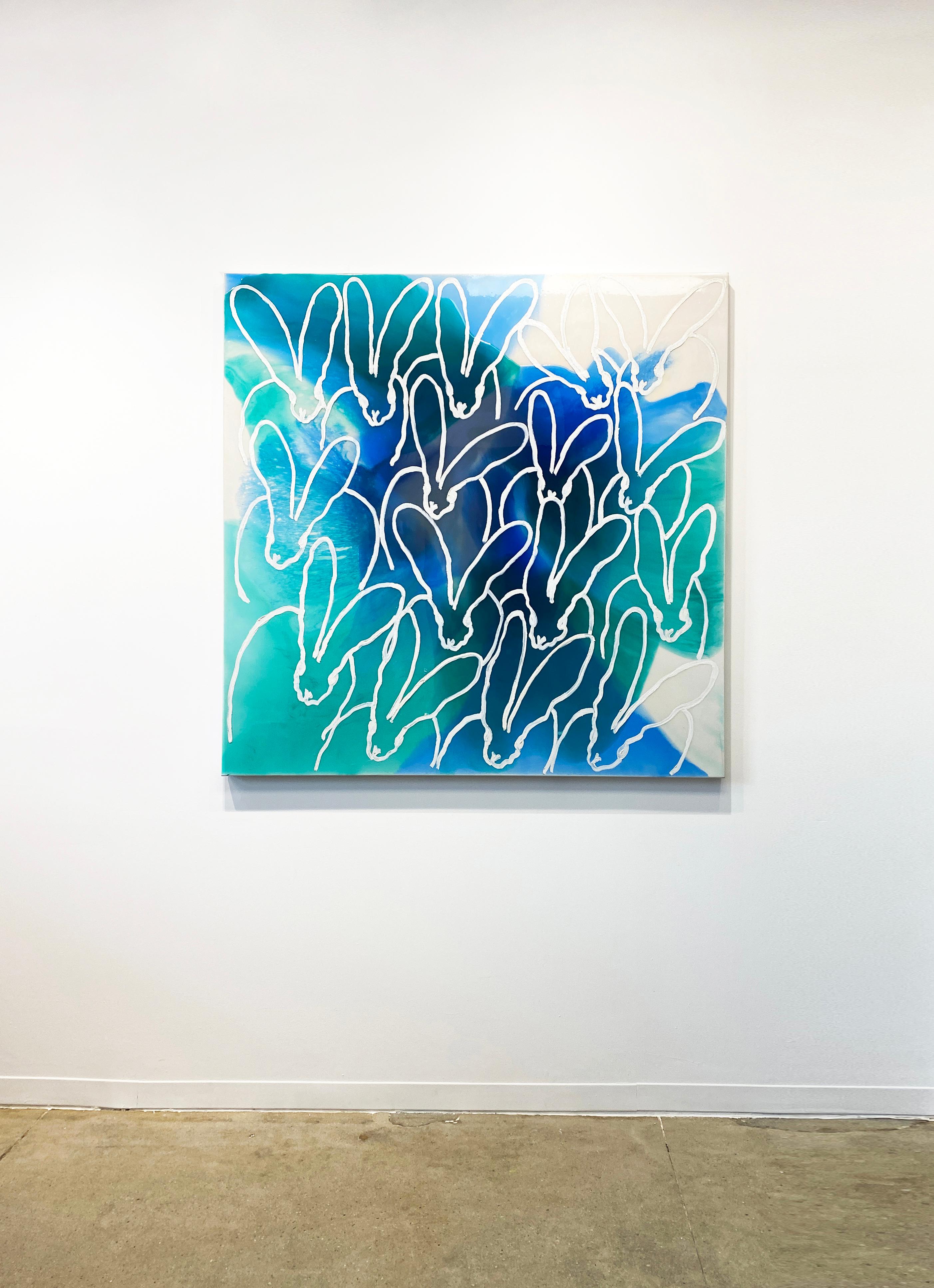 Hunt Slonem, pittura di coniglietti verdi e blu in resina e pittura a olio, 'Glisten Hutch' in vendita 3