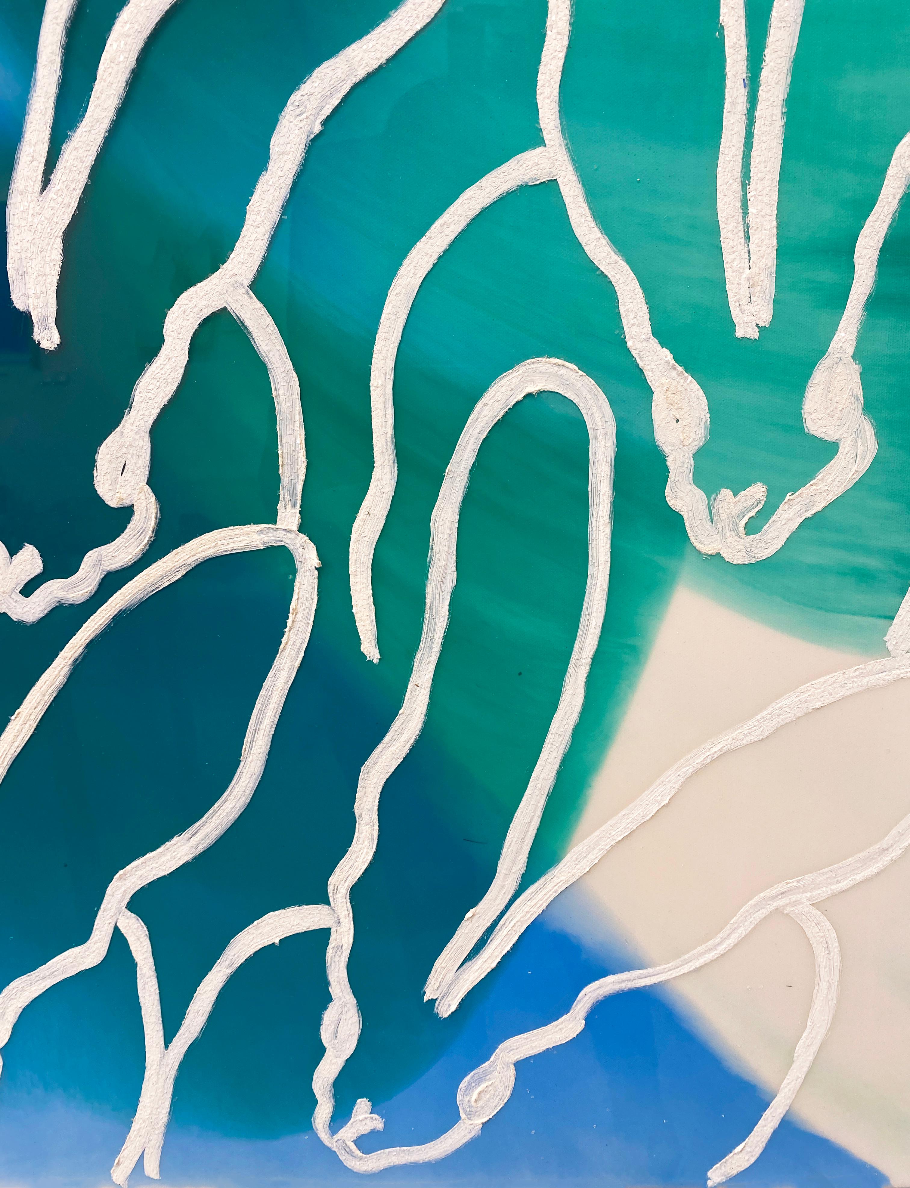Hunt Slonem, pittura di coniglietti verdi e blu in resina e pittura a olio, 'Glisten Hutch' in vendita 5