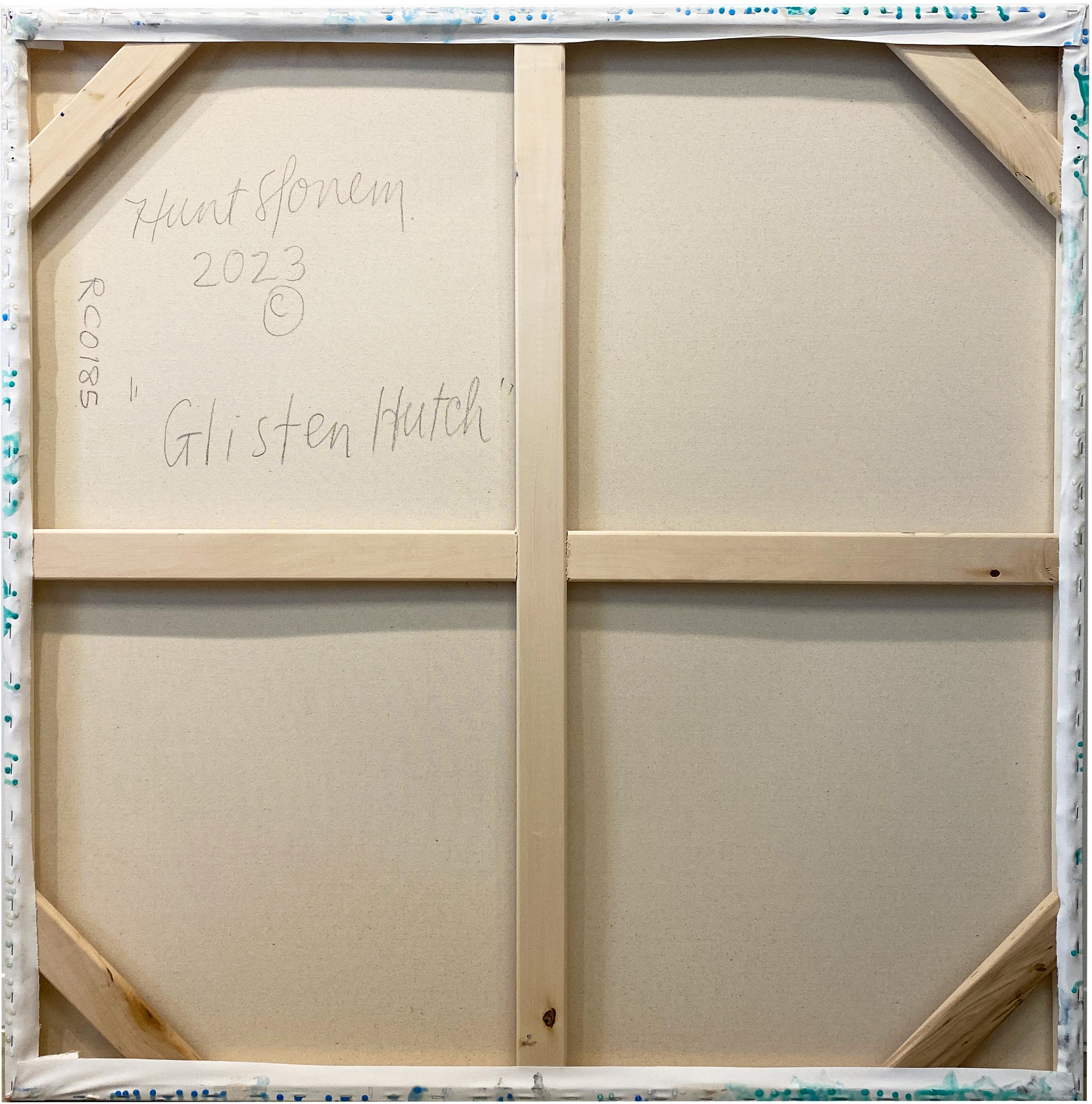 Hunt Slonem, pittura di coniglietti verdi e blu in resina e pittura a olio, 'Glisten Hutch' in vendita 6