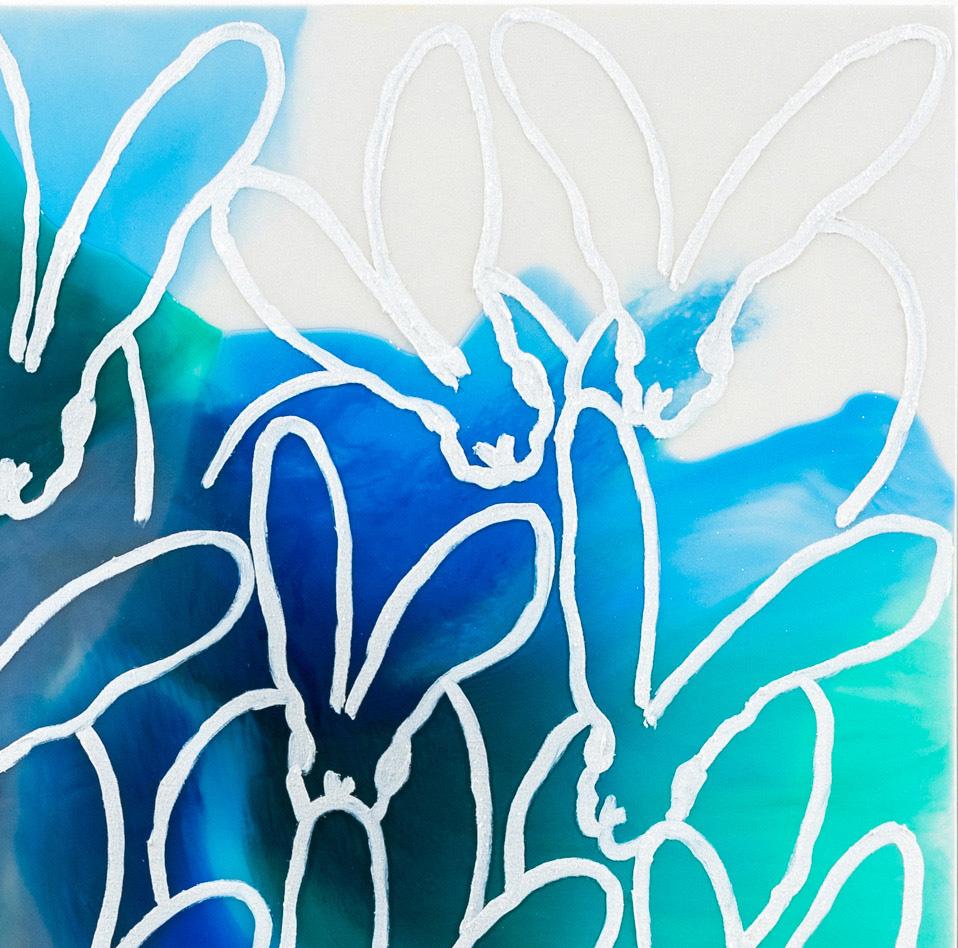 Hunt Slonem, peinture de lapins verts et bleus en résine et peinture à l'huile, 