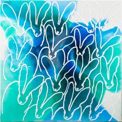 Hunt Slonem, pittura di coniglietti verdi e blu in resina e pittura a olio, 'Glisten Hutch'