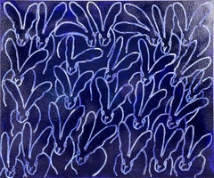 Hunt Slonem "Rhapsody NYC Blue" Multiple Bunnies On A Blue Diamond Dust Surface