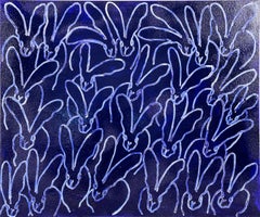 Hunt Slonem "Rhapsody NYC Blue" Multiple Bunnies On A Blue Diamond Dust Surface