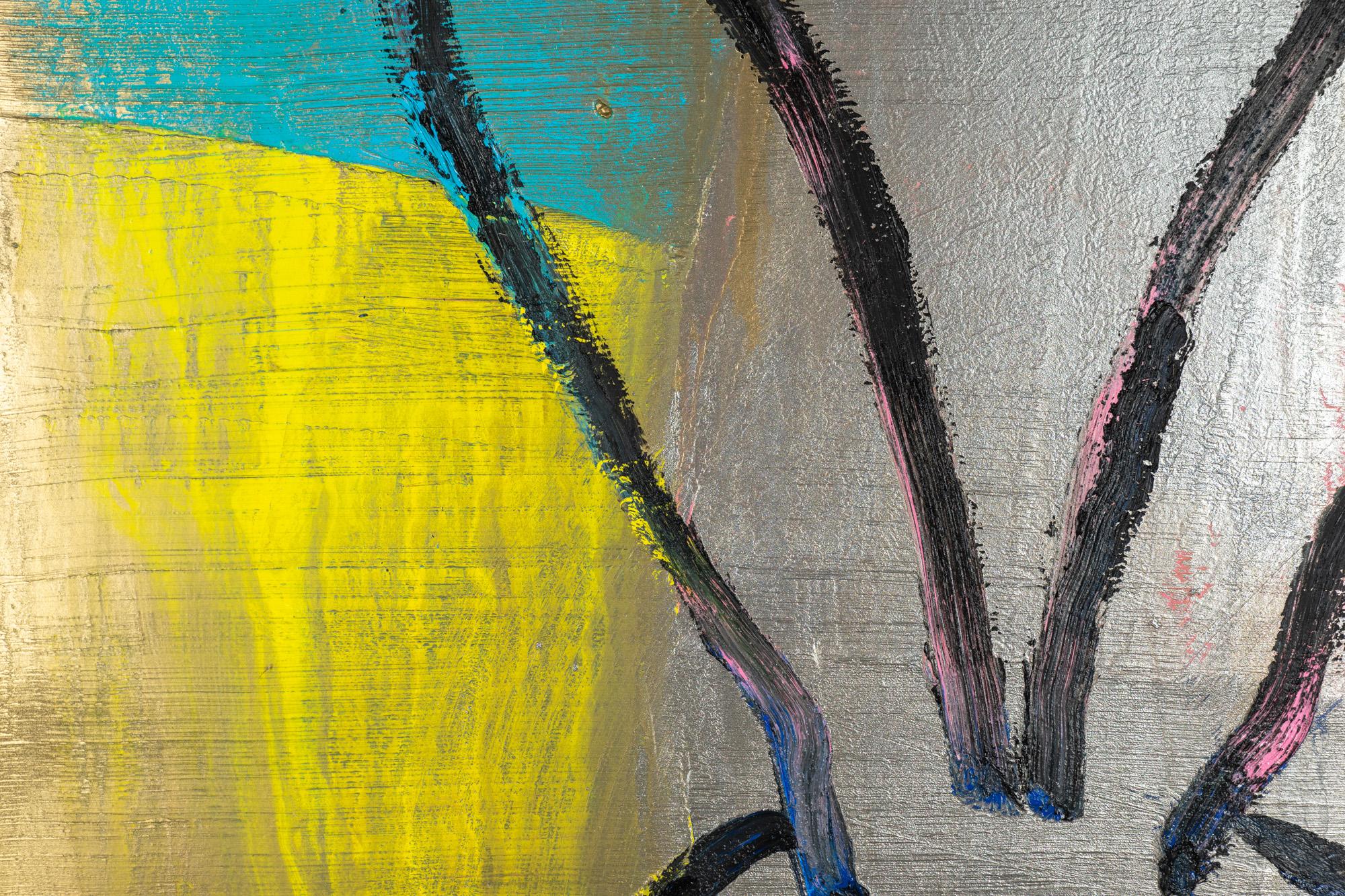 This oil painting on canvas by Hunt Slonem is framed. The price reflects the framed piece. Unframed dimensions: 36 x 30 inches. 

Inspired by nature and his 60 pet birds, Hunt Slonem is renowned for his distinct neo- expressionist style. He is best