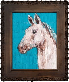 Hunt Slonem, "Salvador", Pintura al óleo sobre tabla con textura de caballo azul turquesa