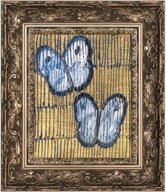 Hunt Slonem "Score Field of Dreams" Blue and Gold Butterflies