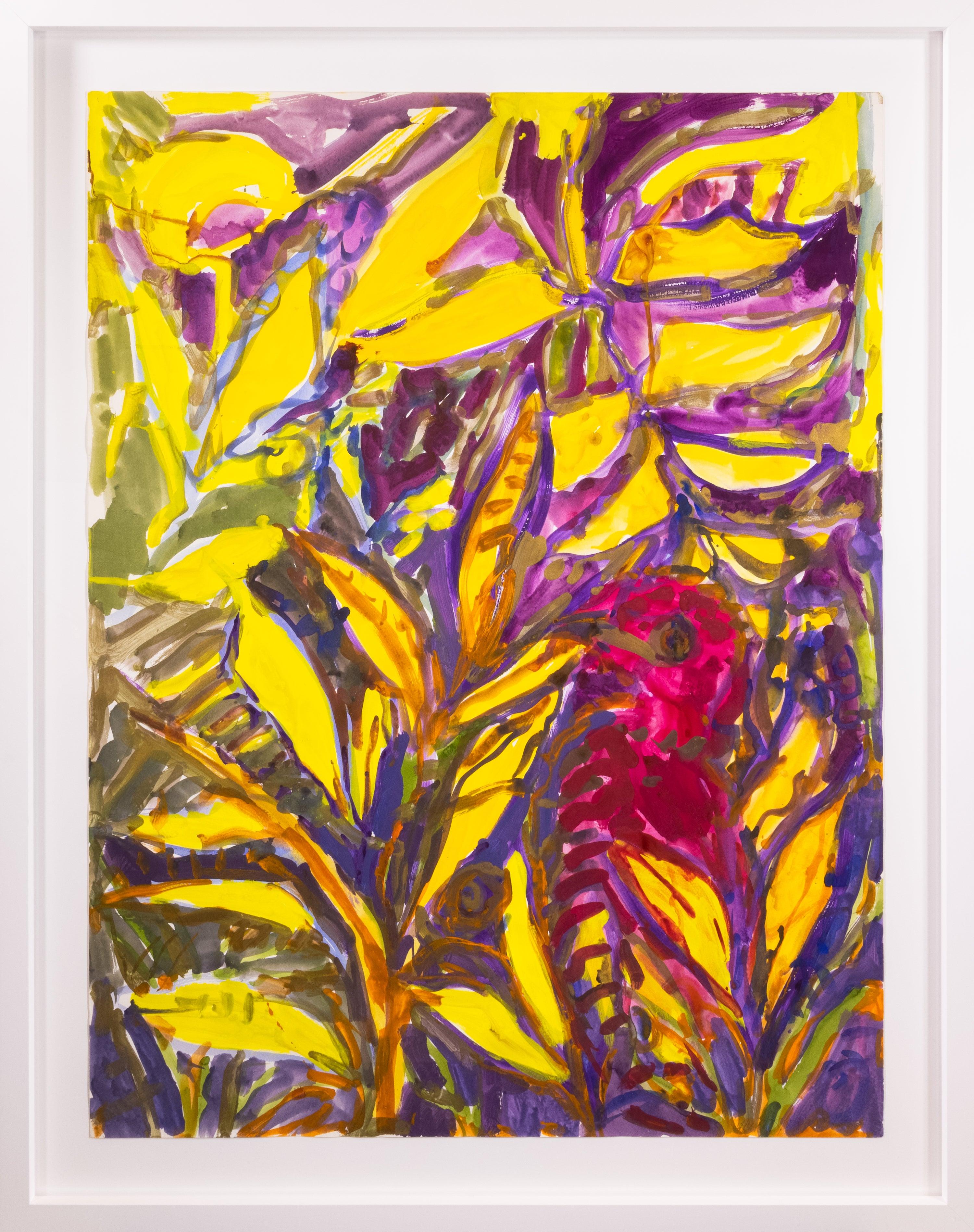 Artist: Hunt Slonem
Title: Bird with Flowers
Medium: Watercolor on Paper
Size: 49" x 38 ¼"
Frame: 59" x 47"
Edition: Original
Inscription: Signed on back
Year: 1992
Condition: Excellent condition with no flaws

Hunt Slonem is a critically acclaimed