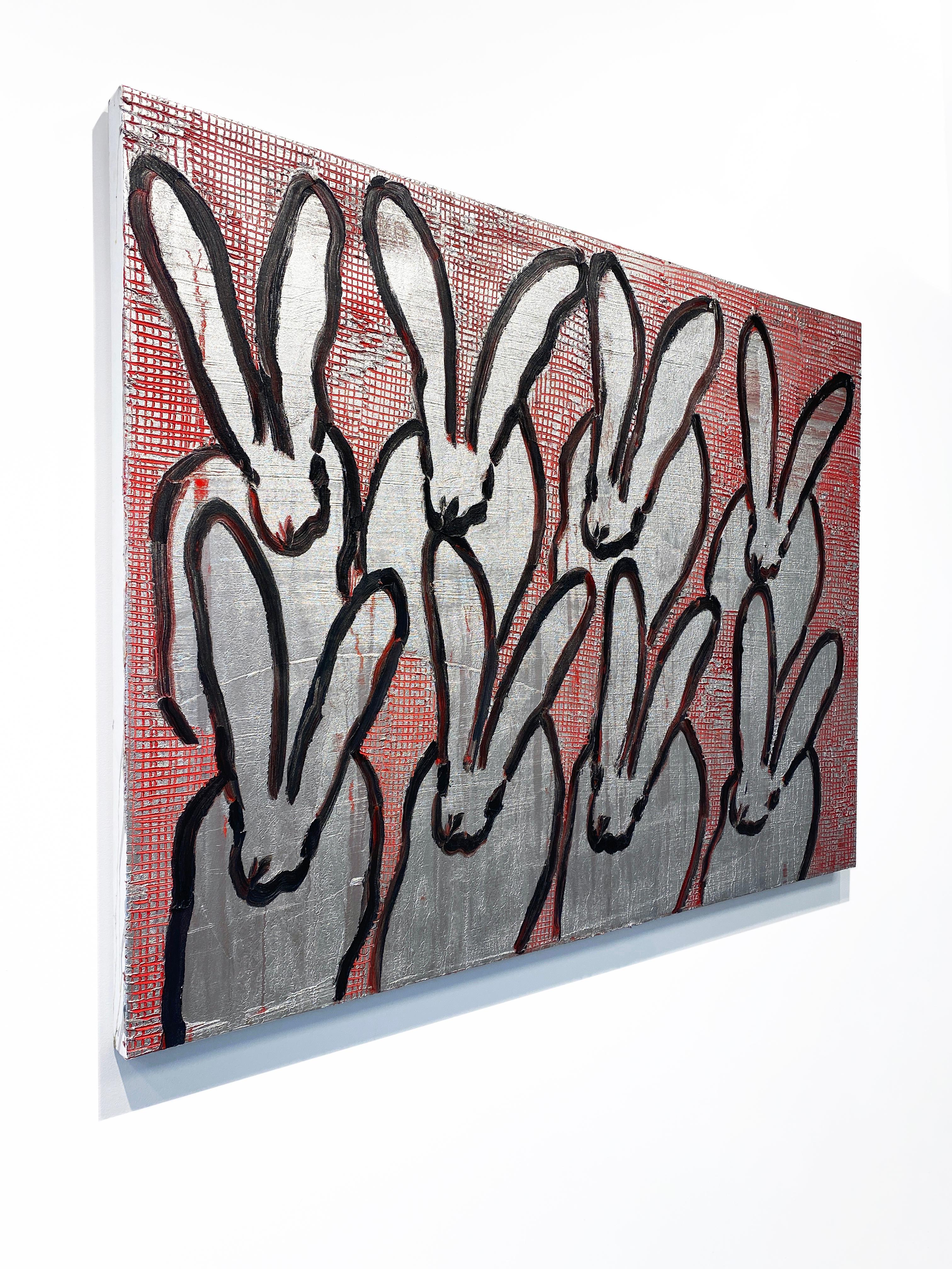 Hunt Slonem Silver and Black Bunnies Oil Painting 'Scored' For Sale 2