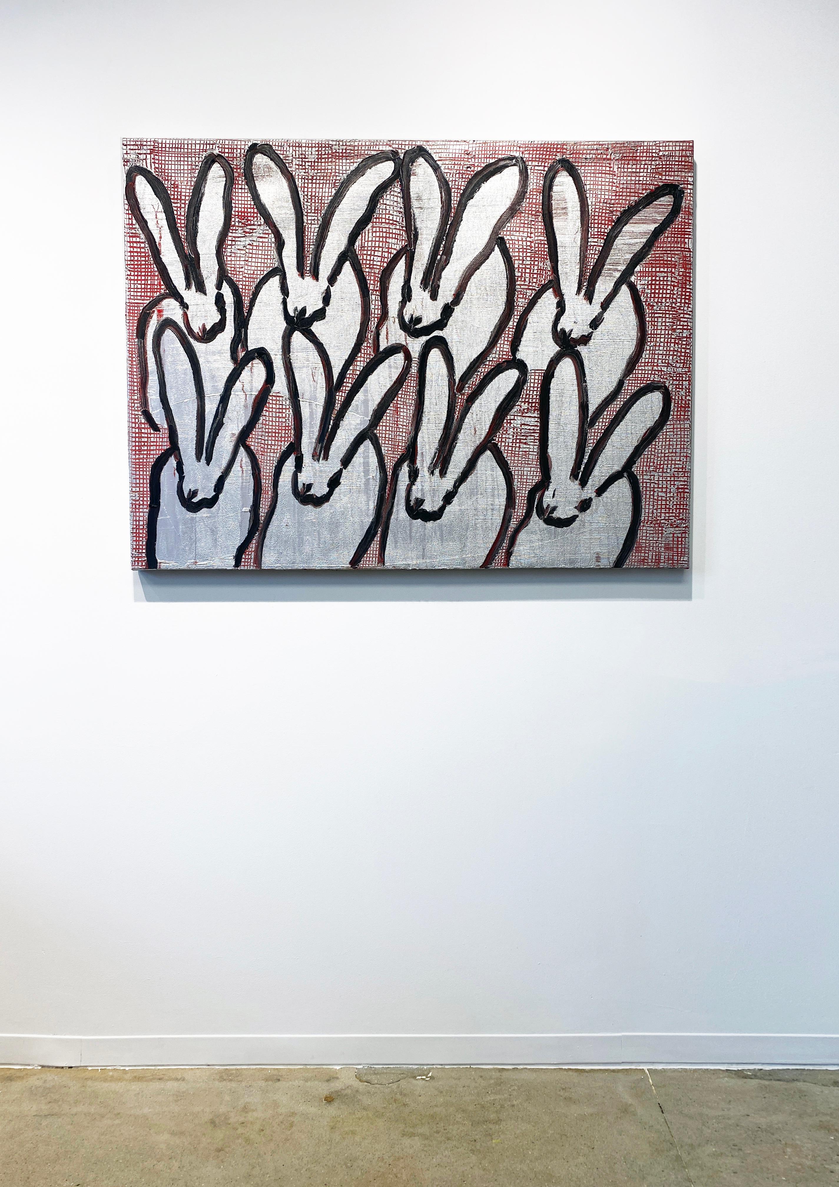 Hunt Slonem Silver and Black Bunnies Oil Painting 'Scored' For Sale 3