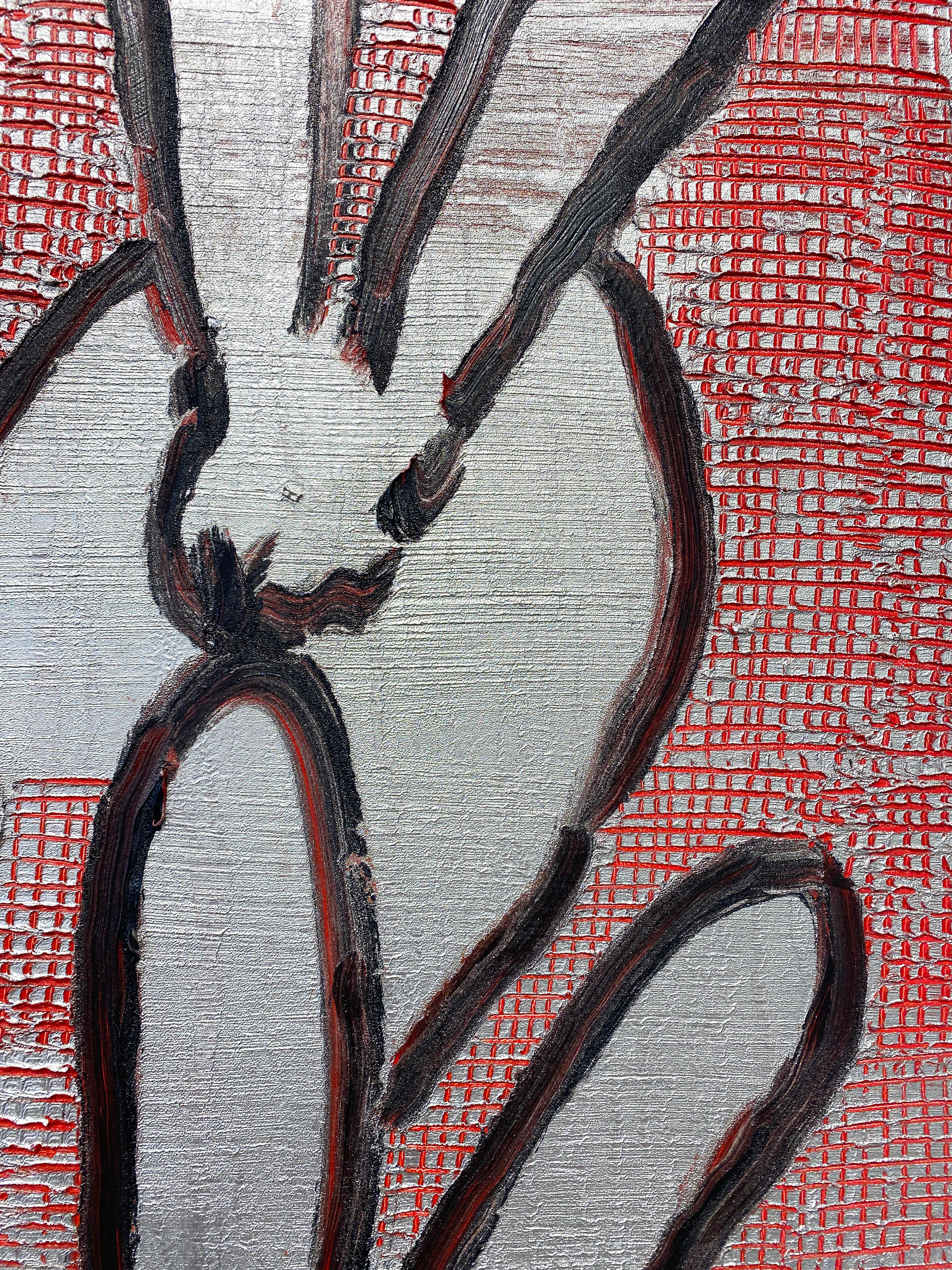 Hunt Slonem Silver and Black Bunnies Oil Painting 'Scored' For Sale 5
