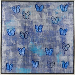 Hunt Slonem "Silver Ascension Valentine" Silver And Blue Butterflies