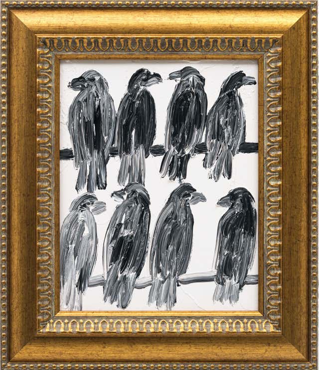 Hunt Slonem - Hunt Slonem Oil Painting "Trojan Two" Metallic Birds For ...