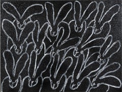 Hunt Slonem ""Space Black Diamond Dust"" Schwarze Hasen mit weißem Umriss
