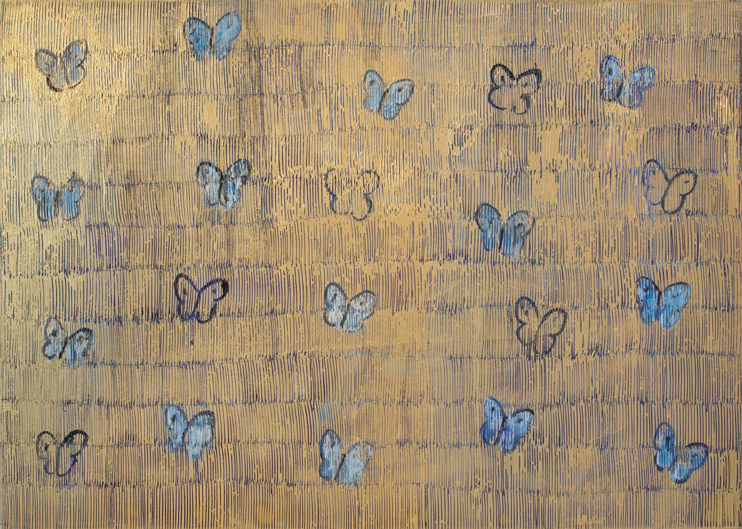 Hunt Slonem "Starry Night" Blue Butterflies
Blue butterflies on metallic gold etched background

Oil on Wood

Unframed: 50 x 70 in.

Hunt Slonem is a well-renowned American artist is known for his neo-expressionist paintings of butterflies, rabbits,