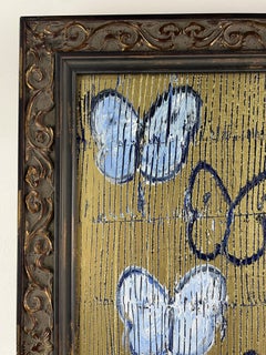 Hunt Slonem "Starry Night" Blue and Gold Butterflies