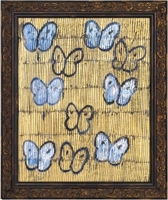 Hunt Slonem "Starry Night" Blue and Gold Butterflies