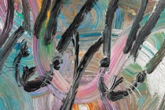 Hunt Slonem "Stormy Totem" Multi-Colored Background with Black Bunnies
