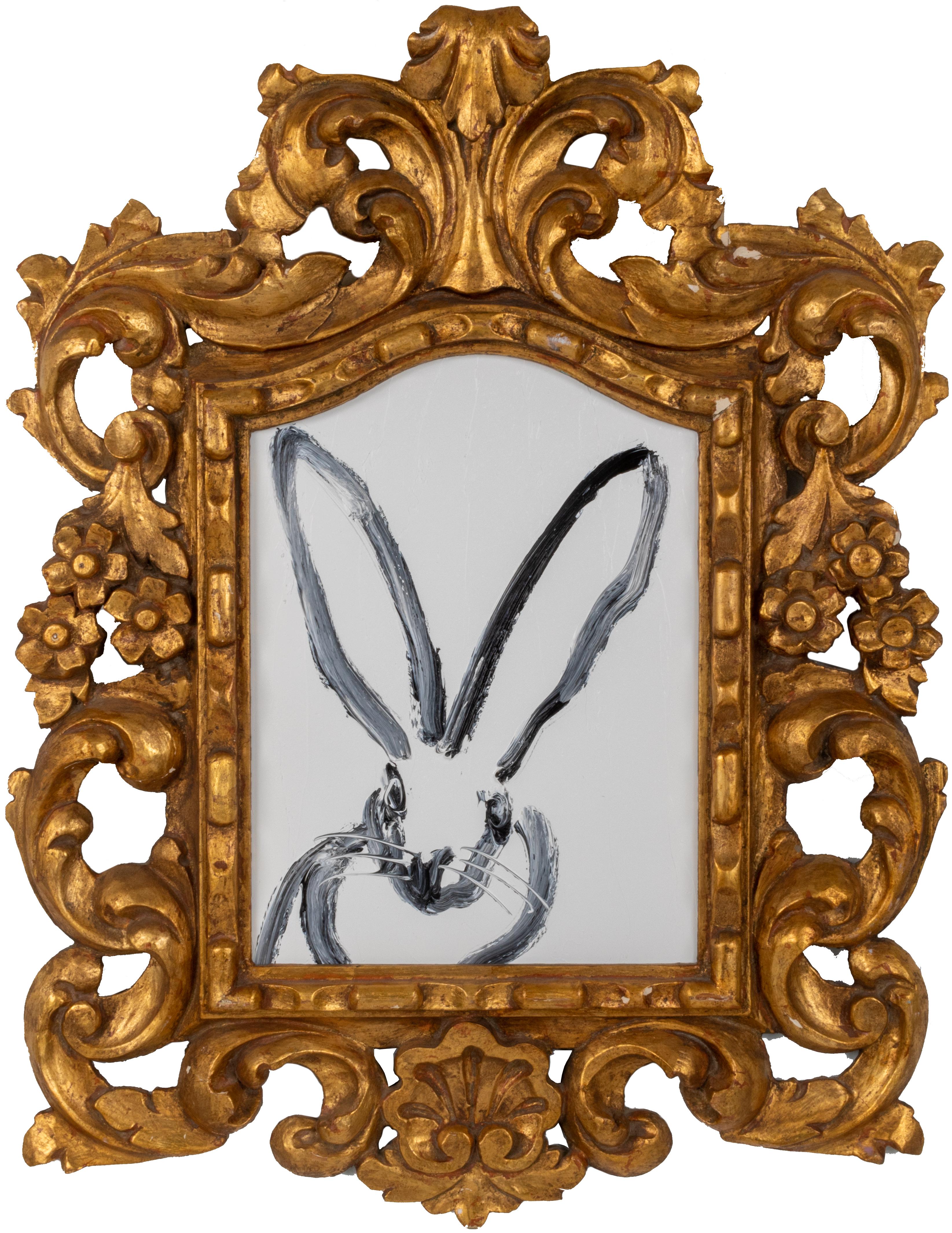 Hunt Slonem "Summer Fun" Black & White Bunny 
Black outlined bunny on white surface in a gold ornate frame

Unframed: 26 x 11.5  in.  
Framed: 30 x 22.5 in.
*painting is framed*   

Hunt Slonem is a well-renowned American artist is known for his