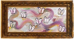 Hunt Slonem "Swoon Swan Lake" Papillons sur un arc-en-ciel métallisé