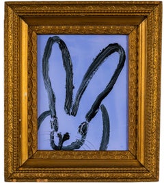 Hunt Slonem "Target" Black Outline Bunny on Blue-Purple