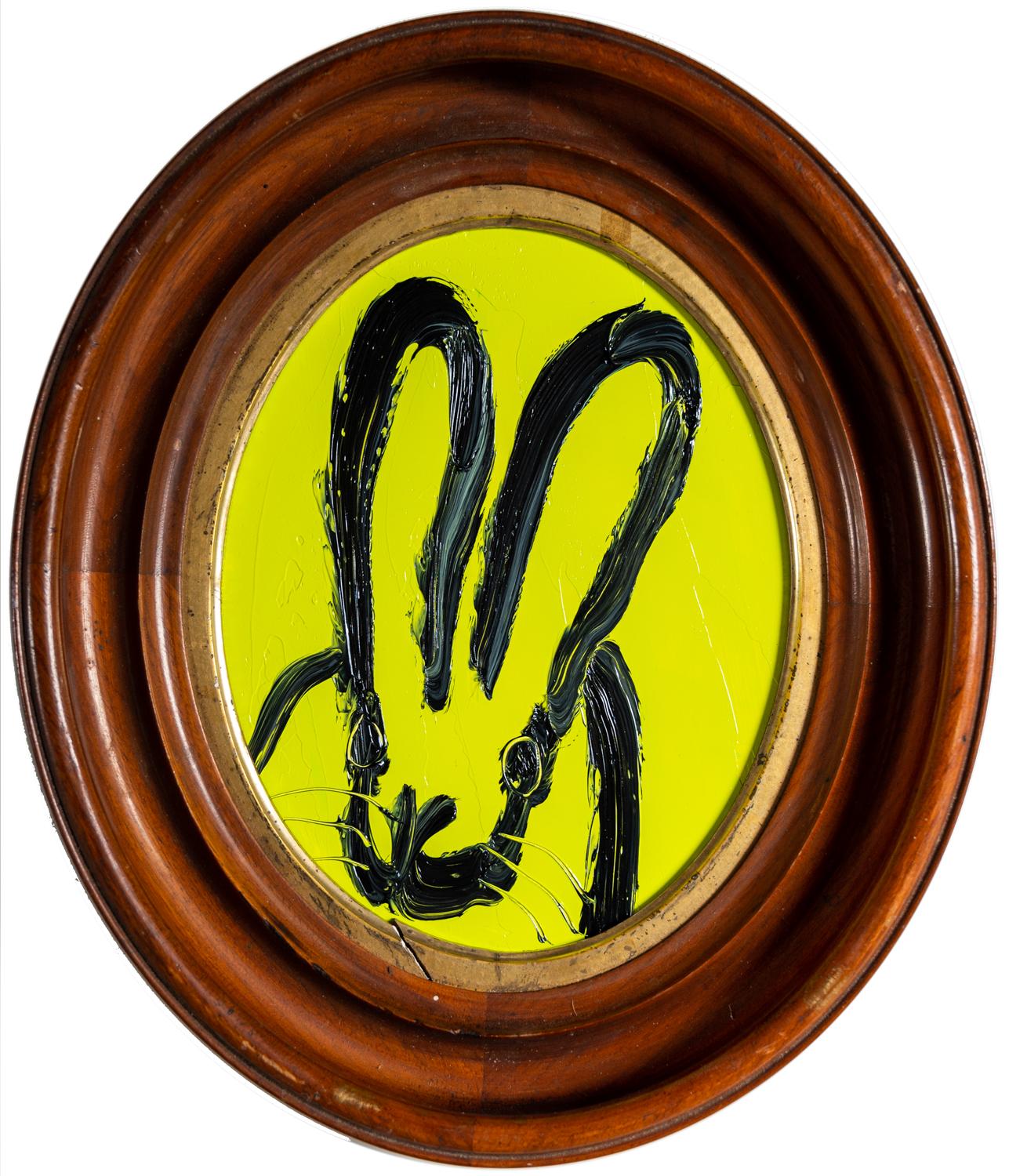Hunt Slonem "Thalo" Black Outline Bunny with Yellow and Green