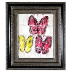Hunt Slonem, "Three Fly II", 10x8 Butterfly Oil Painting in Antique Frame