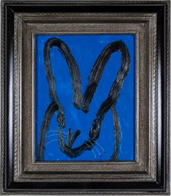 Hunt Slonem "Timeout" Black Outline Bunny On Blue