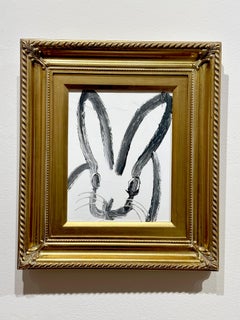 Hunt Slonem, "Tommy Boy", 10x8 Black and White Single Bunny Rabbit Oil Painting