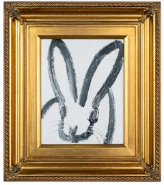 Hunt Slonem, "Tommy Boy", 10x8 Black and White Single Bunny Rabbit Oil Painting