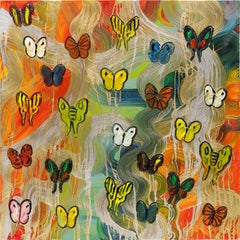 Hunt Slonem "Totem Schmetterling" Original Schmetterlinge Ölgemälde auf Leinwand