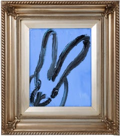 Hunt Slonem, "True Blue", Blue and Black Bunny Oil Painting in Antique Frame