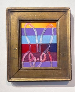 Hunt Slonem, "Untitled", 10x8 Multicolored Stripe Bunny Rabbit Oil Painting