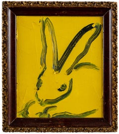 Hunt Slonem "Untitled" Black Outline Bunny On Yellow