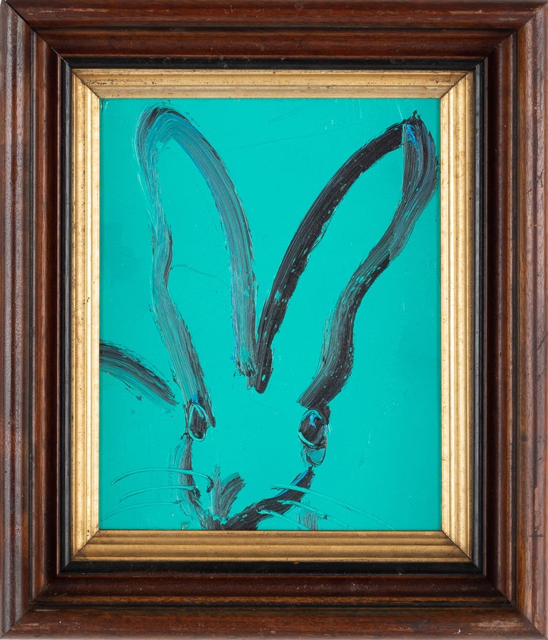 Hunt Slonem "Untitled" Blue Teal Bunny - Painting by Hunt Slonem