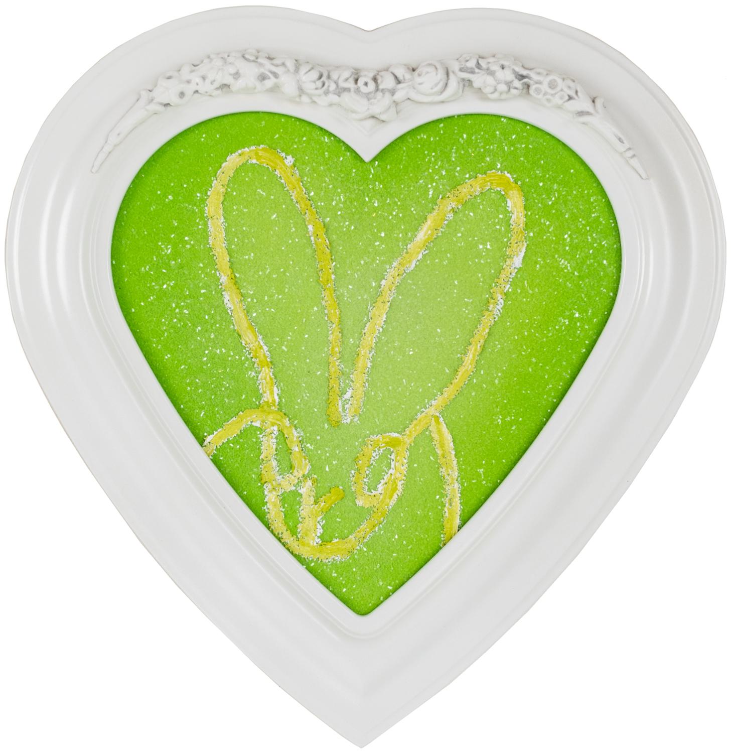 Hunt Slonem "Untitled" Green Heart Diamond Dust
