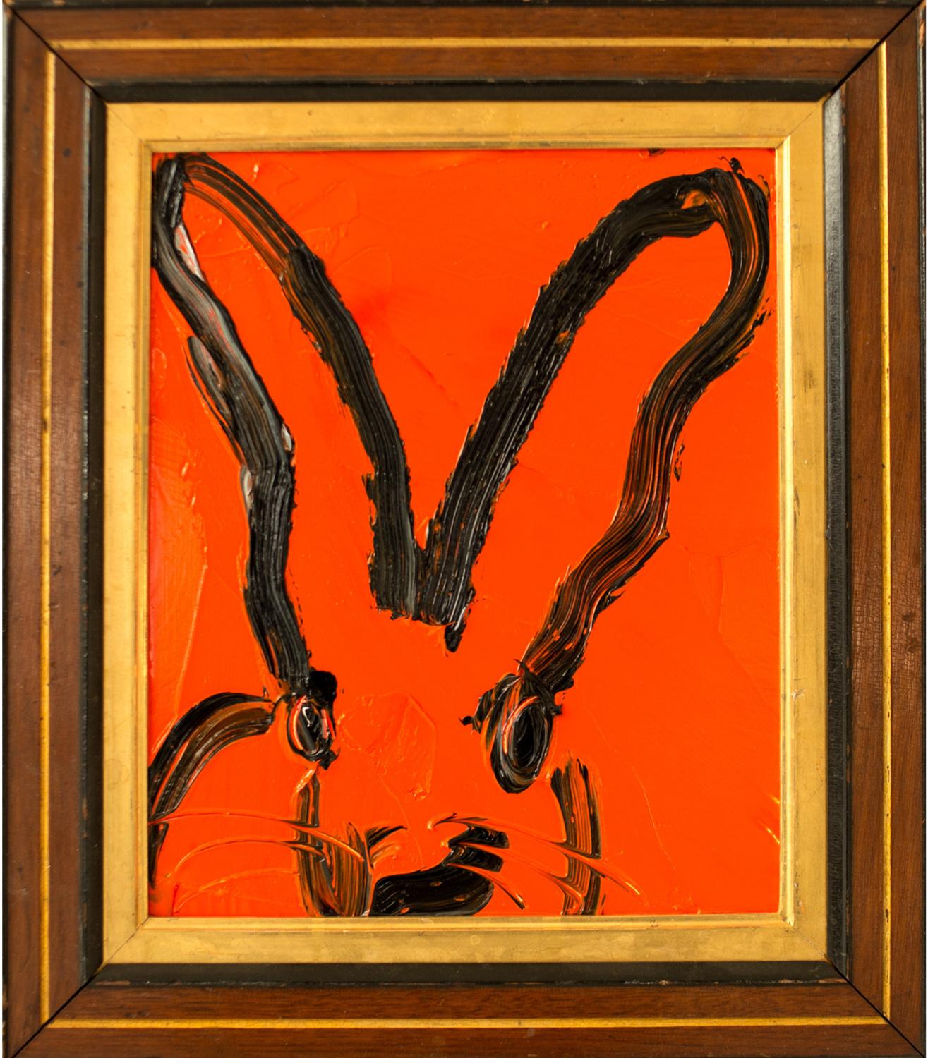 Hunt Slonem, "Untitled (Orange Bunny)" Contemporary Orange Bunny Oil Painting