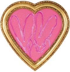 Hunt Slonem "Untitled" Outline Bunnies, Pink Diamond Dust (Heart)