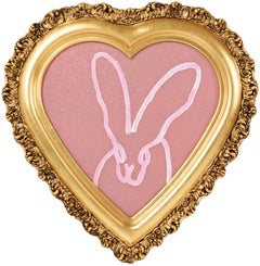 Hunt Slonem "Untitled" Outline Bunny, Pink Diamond Dust (Heart)