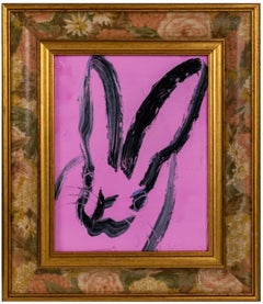 Hunt Slonem, "Untitled", Pink Bunny Oil Painting on Wood Board in Antique Frame