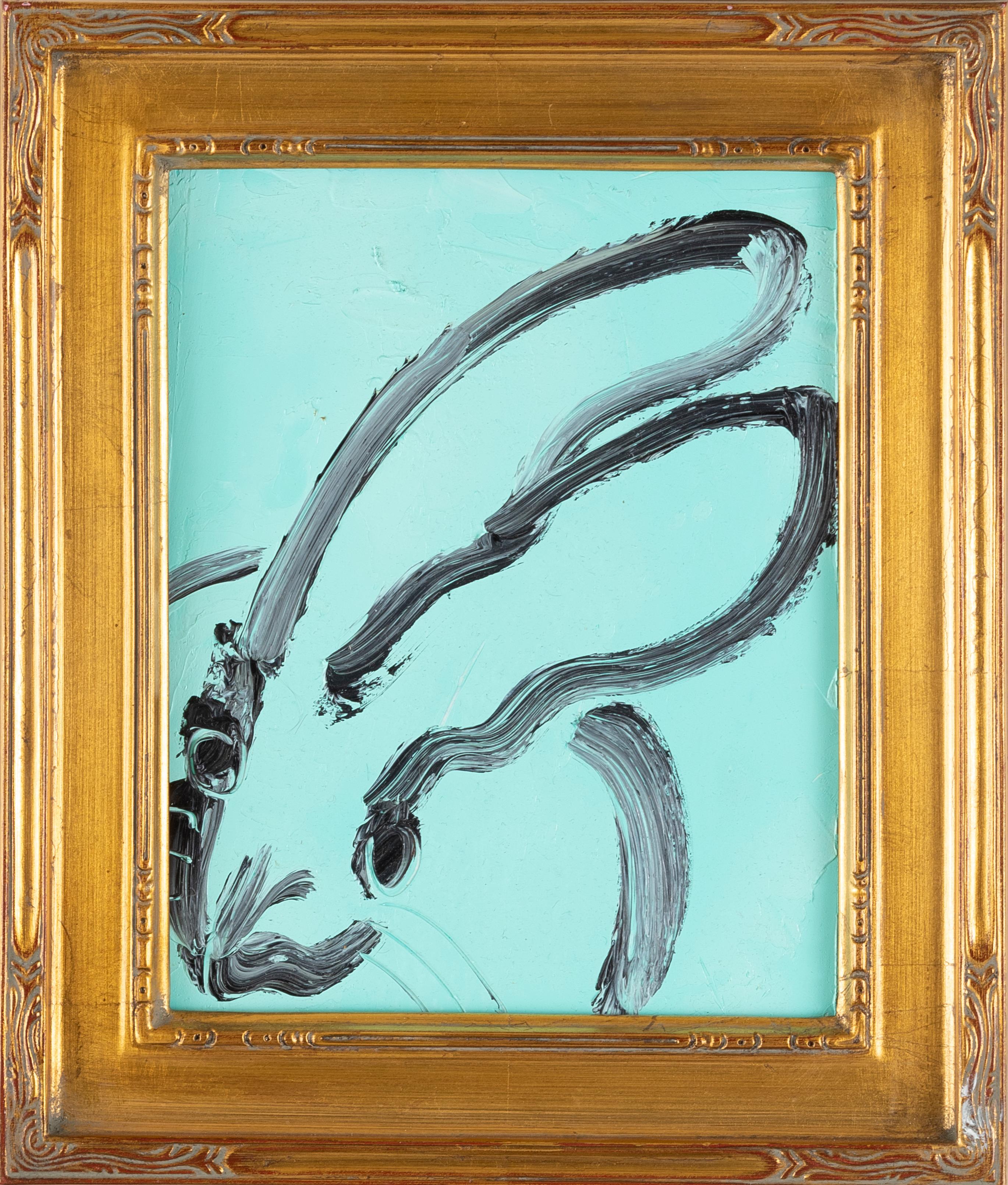 Hunt Slonem "Untitled" Seafoam Green Bunny
Black outlined bunny on seafoam green surface in gold frame

Unframed: 10 x 8 in.
Framed: 12 x 10 in.
*painting is framed*   

Hunt Slonem is a well-renowned American artist is known for his