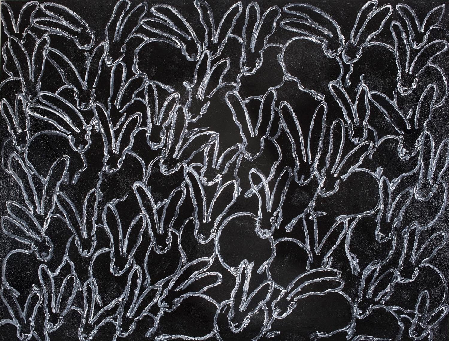 Hunt Slonem "Untitled" Bunnies
White bunnies on a black diamond dust background

Unframed: 77 x 101 inches

Hunt Slonem is a well-renowned American artist known for his neo-expressionist paintings of butterflies, rabbits, and tropical birds. The