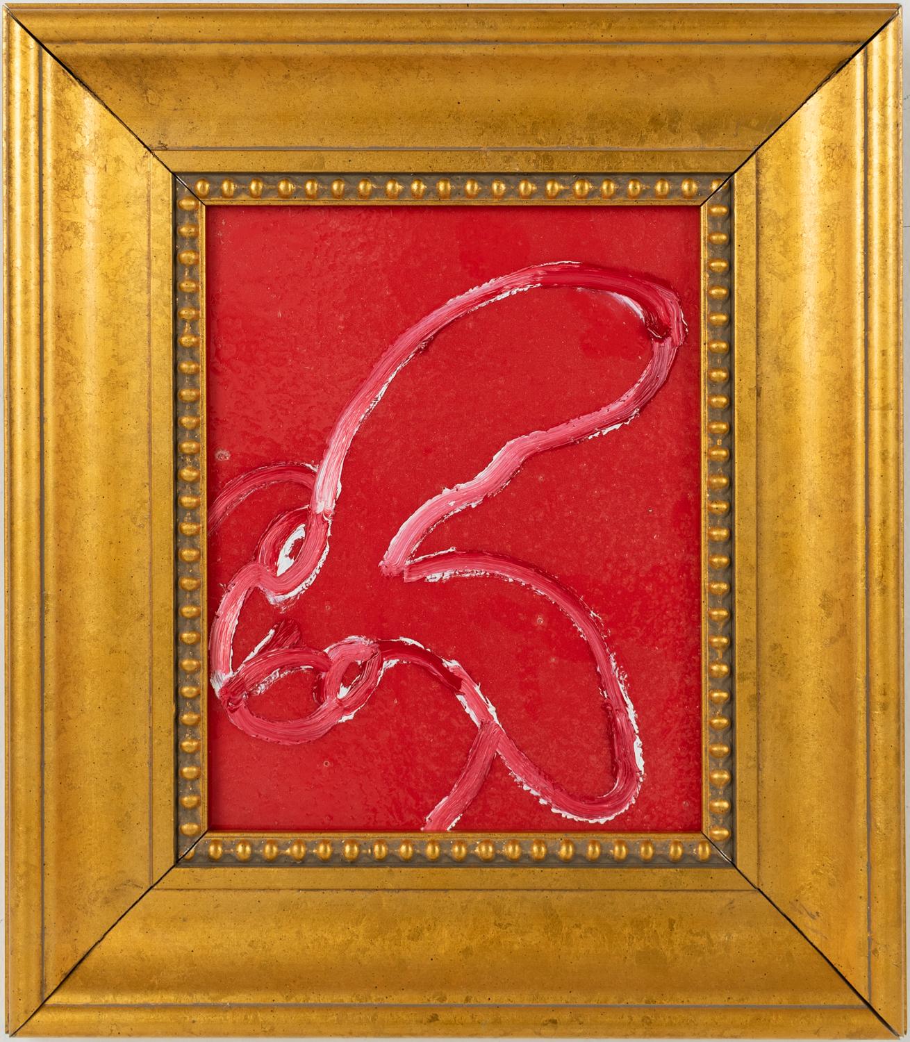Hunt Slonem "Valentine" Red Bunny
White outlined bunny on a red background, framed 

Unframed: 10 x 8 inches
Framed: 16 x 14 inches
*Painting is framed - Please note Hunt Slonem paintings with frames may show signs of patina due to age and history.