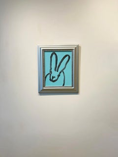 Hunt Slonem Vibrant Blue Bunny Painting 'Magic' Oil on Wood