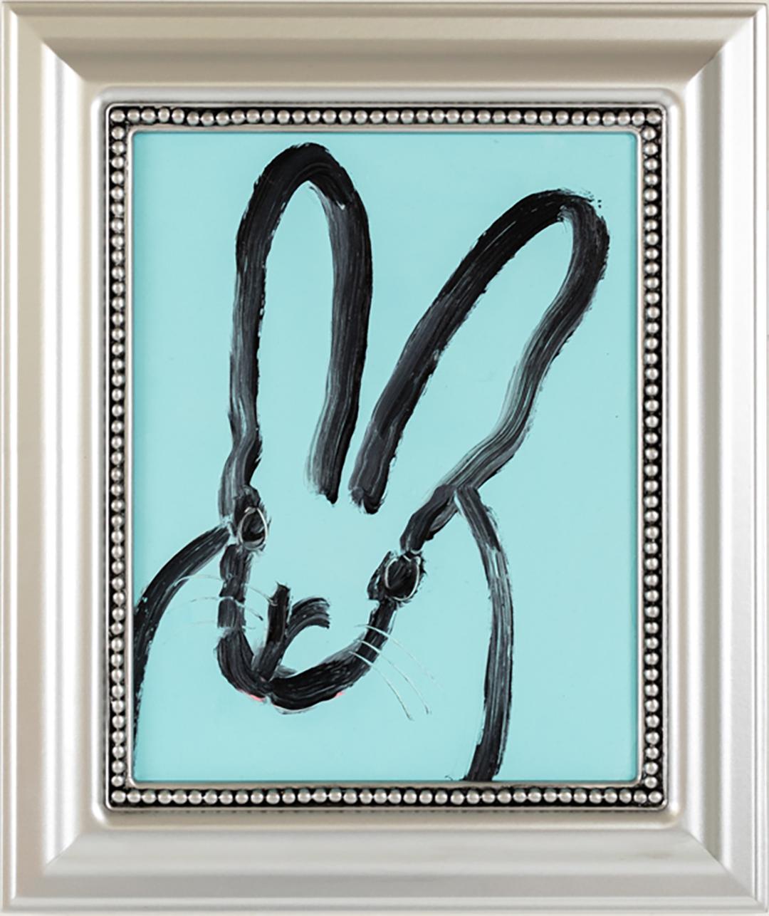 Hunt Slonem Vibrant Blue Bunny Painting 'Magic' Oil on Wood